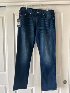 True Religion Ricky SN Flap Straight Jeans Dark Fir Balsam Wash Size 34